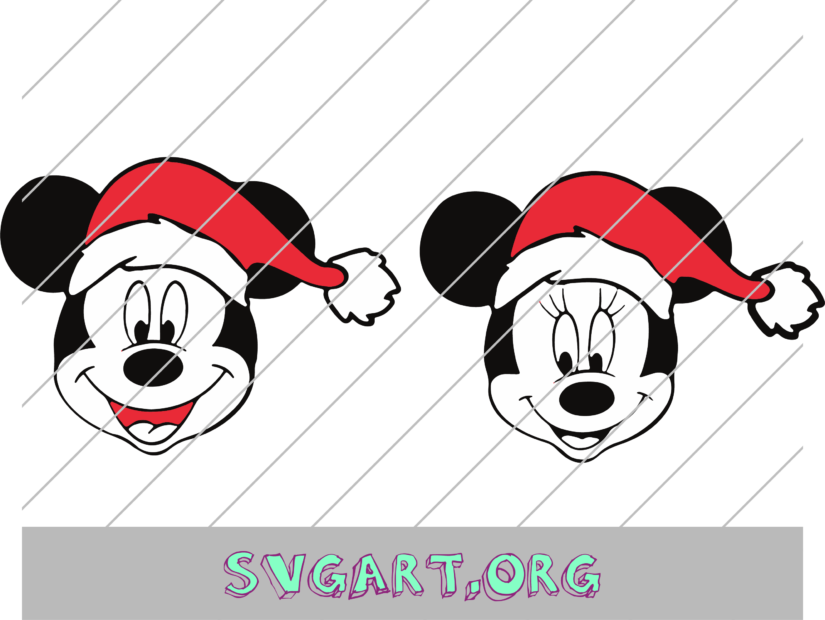 Mickey and Minnie Santa Hats SVG